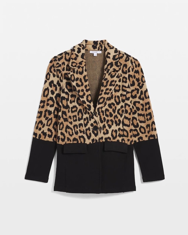 Leopard Color Block Sweater Blazer - image 5